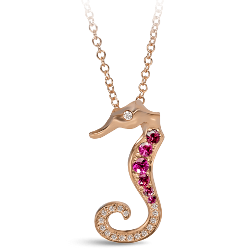 Seahorse Pendant Pink Sapphire, Diamond, and Rose Gold