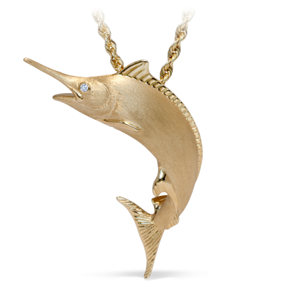 Yellow Gold Marlin Diamond Fish Necklace
